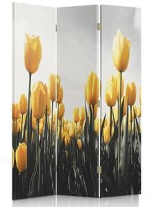 Ozdobný paraván Žluté tulipány - 110x170 cm, trojdielny, klasický paraván