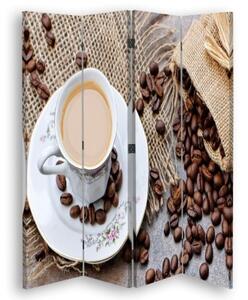 Ozdobný paraván, Rozptýlená kávová zrna - 145x170 cm, štvordielny, klasický paraván