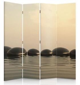 Ozdobný paraván Zenové kameny Voda - 145x170 cm, štvordielny, klasický paraván