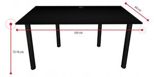 Počítačový herný stôl CODE BIG B2, 160x73-76x80, čierna/čierne nohy + USB HUB