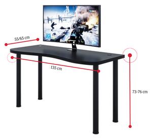 Počítačový herný stôl CODE Y2 s LED, 135x73-76x65, čierna/čierne nohy
