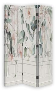 Ozdobný paraván Květiny Pastelové listy - 110x170 cm, trojdielny, klasický paraván