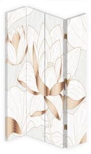 Ozdobný paraván Lotosový květ hnědý - 145x170 cm, štvordielny, klasický paraván