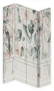 Ozdobný paraván Květiny Pastelové listy - 145x170 cm, štvordielny, klasický paraván