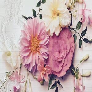 Ozdobný paraván Růžové vintage květiny - 180x170 cm, päťdielny, klasický paraván