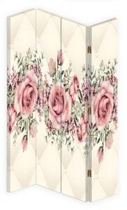 Ozdobný paraván Růže Květiny Růžová - 145x170 cm, štvordielny, klasický paraván