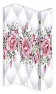 Ozdobný paraván Prošívané okvětní lístky růží - 145x170 cm, štvordielny, klasický paraván