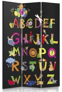 Ozdobný paraván Písmena abecedy - 110x170 cm, trojdielny, klasický paraván