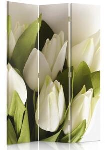 Ozdobný paraván Bílé tulipány květy - 110x170 cm, trojdielny, klasický paraván