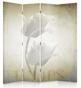 Ozdobný paraván, Retro tulipány - 145x170 cm, štvordielny, klasický paraván