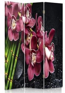 Ozdobný paraván, Orchidej s bambusem - 110x170 cm, trojdielny, klasický paraván