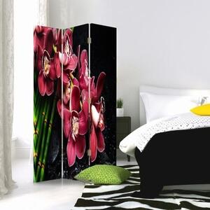 Ozdobný paraván, Orchidej s bambusem - 110x170 cm, trojdielny, klasický paraván