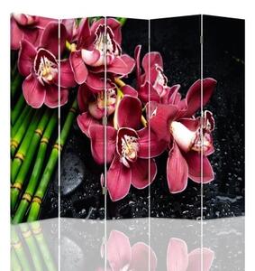 Ozdobný paraván, Orchidej s bambusem - 180x170 cm, päťdielny, klasický paraván