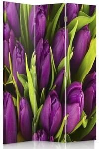 Ozdobný paraván Fialové tulipány - 110x170 cm, trojdielny, klasický paraván