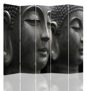 Ozdobný paraván, Buddhova kamenná tvář - 180x170 cm, päťdielny, klasický paraván
