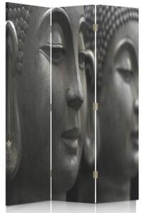 Ozdobný paraván, Buddhova kamenná tvář - 110x170 cm, trojdielny, klasický paraván