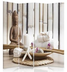 Ozdobný paraván, Buddhův klid - 145x170 cm, štvordielny, klasický paraván