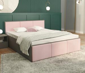 Manželská posteľ PANAMA T 120x200 so zdvíhacím dreveným roštom ŠEDÁ RUŽOVÁ