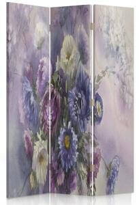 Ozdobný paraván, Fialová kytice květin - 110x170 cm, trojdielny, klasický paraván