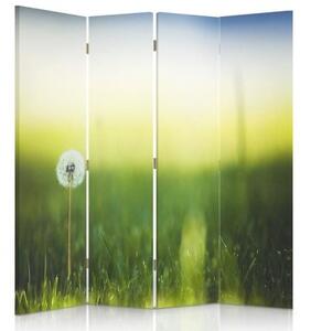 Ozdobný paraván, Pampeliška v zelené trávě - 145x170 cm, štvordielny, klasický paraván