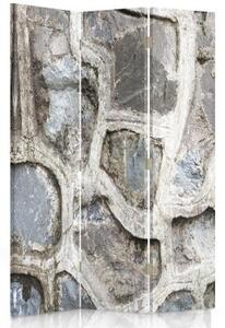 Ozdobný paraván, Šedá kamenná zeď - 110x170 cm, trojdielny, klasický paraván