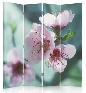 Ozdobný paraván Růžový květ jabloně - 145x170 cm, štvordielny, klasický paraván