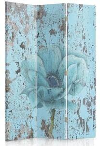 Ozdobný paraván Tyrkysový retro květ - 110x170 cm, trojdielny, klasický paraván