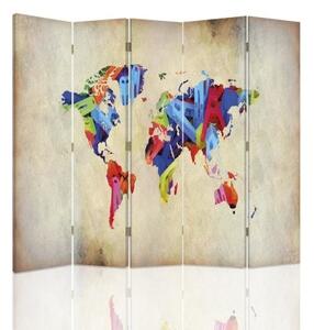 Ozdobný paraván Retro mapa světa - 180x170 cm, päťdielny, klasický paraván