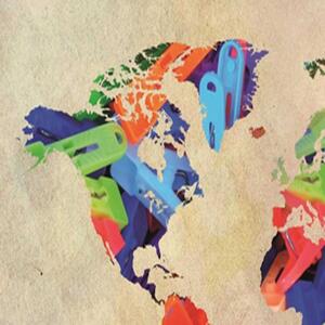 Ozdobný paraván Retro mapa světa - 145x170 cm, štvordielny, klasický paraván