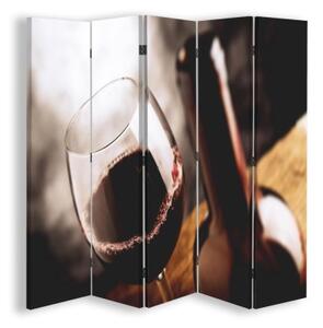 Ozdobný paraván Láhev vína - 180x170 cm, päťdielny, klasický paraván