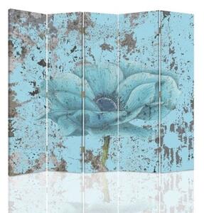 Ozdobný paraván Tyrkysový retro květ - 180x170 cm, päťdielny, klasický paraván