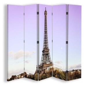 Ozdobný paraván, Eiffelova věž na pozadí oblohy - 180x170 cm, päťdielny, klasický paraván