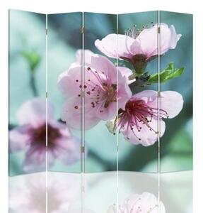 Ozdobný paraván Růžový květ jabloně - 180x170 cm, päťdielny, klasický paraván