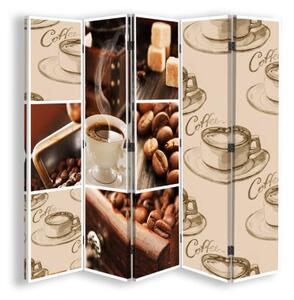 Ozdobný paraván, Variace na téma káva - 180x170 cm, päťdielny, klasický paraván