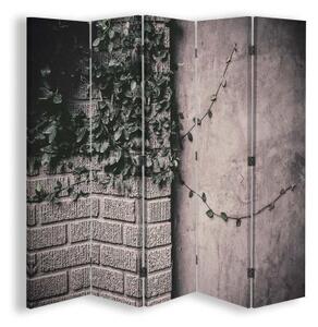 Ozdobný paraván, Zarostlá zeď - 180x170 cm, päťdielny, klasický paraván