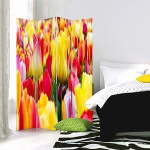 Ozdobný paraván, Pestrobarevné tulipány - 145x170 cm, štvordielny, klasický paraván