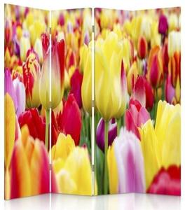 Ozdobný paraván, Pestrobarevné tulipány - 145x170 cm, štvordielny, klasický paraván