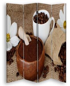 Ozdobný paraván, Mletá káva - 145x170 cm, štvordielny, klasický paraván
