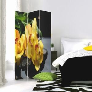 Ozdobný paraván, Žlutá orchidej - 110x170 cm, trojdielny, klasický paraván