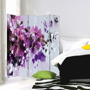 Ozdobný paraván Malované květiny béžová - 180x170 cm, päťdielny, klasický paraván