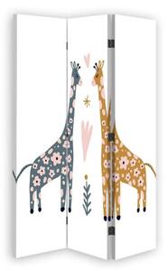 Ozdobný paraván Žirafa Zvířata Akvarel - 110x170 cm, trojdielny, klasický paraván