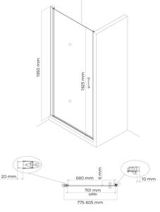 Oltens Rinnan sprchové dvere 80 cm výklopné čierna matná/priehľadné sklo 21207300