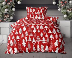 Flanelové obliečky CHRISTMAS TREES červené + plachta mikroplyš SOFT 90x200 cm tmavosivá