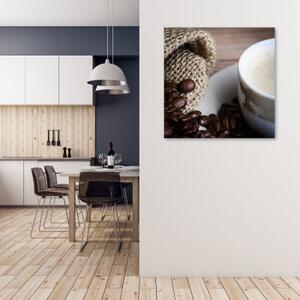 Obraz na plátně, Kávová zrna a šálek - 30x30 cm