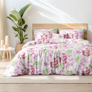 Goldea bavlnené posteľné obliečky - ružovo-zelené kvety s listami 150 x 200 a 50 x 60 cm