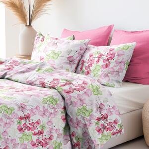Goldea bavlnené posteľné obliečky - ružovo-zelené kvety s listami 150 x 200 a 50 x 60 cm