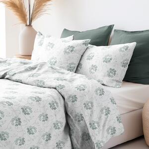 Goldea bavlnené posteľné obliečky - tmavo zelené kvetované ornamenty na bielom 140 x 200 a 70 x 90 cm