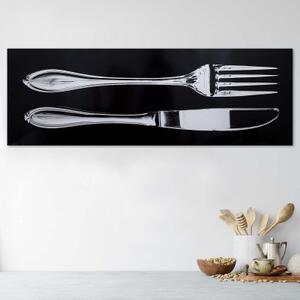Obraz na plátně Příbory Vidlička Nůž Stříbro - 90x30 cm