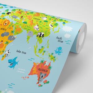 Tapeta detská mapa sveta so zvieratkami