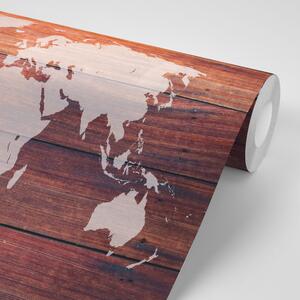 Tapeta mapa sveta s dreveným pozadím